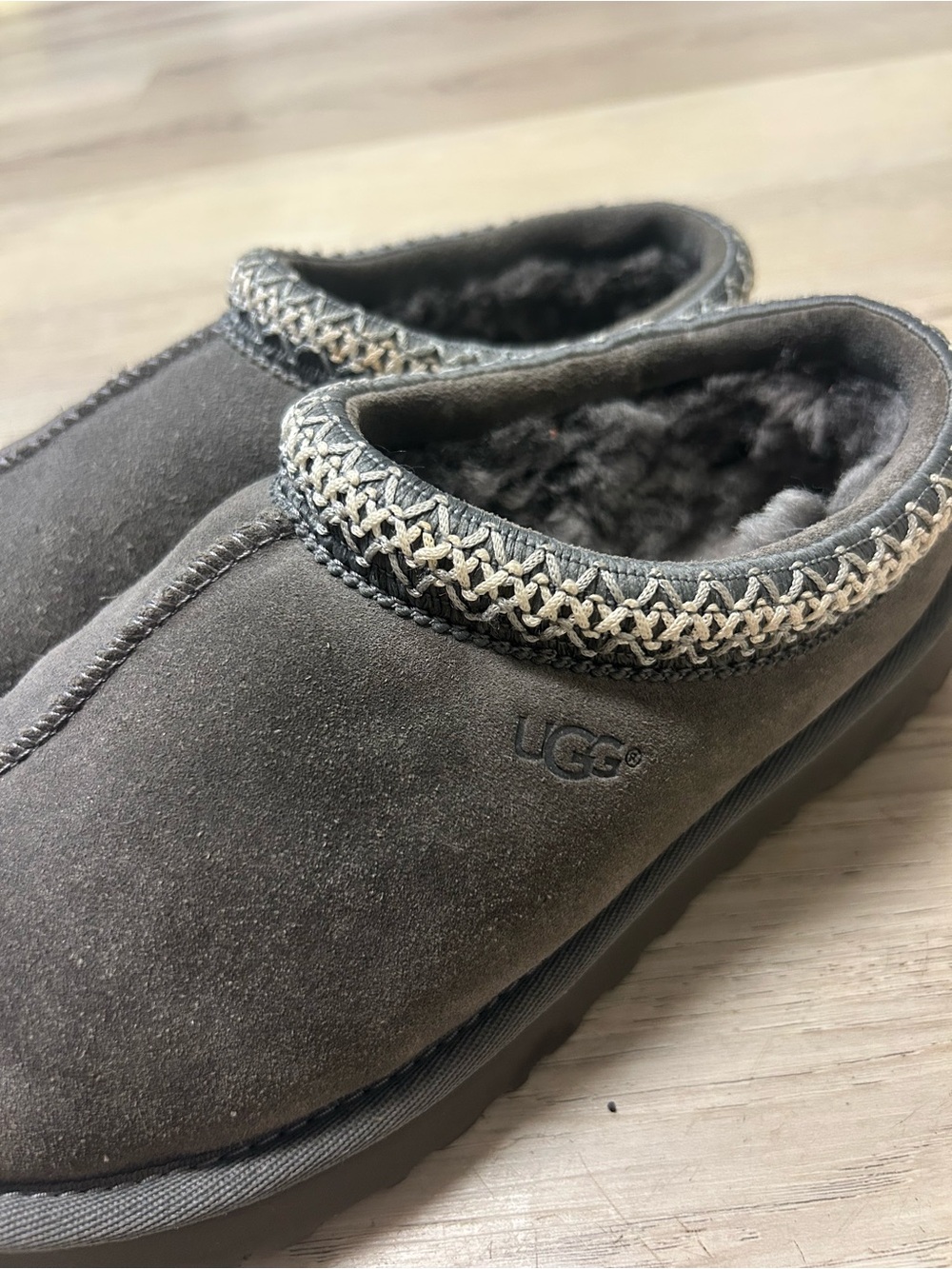 UGG Tasman Slippers Women Sz 7 Gray Suede Sheepskin Slip On Cozy Comfort - Picture 6 of 13